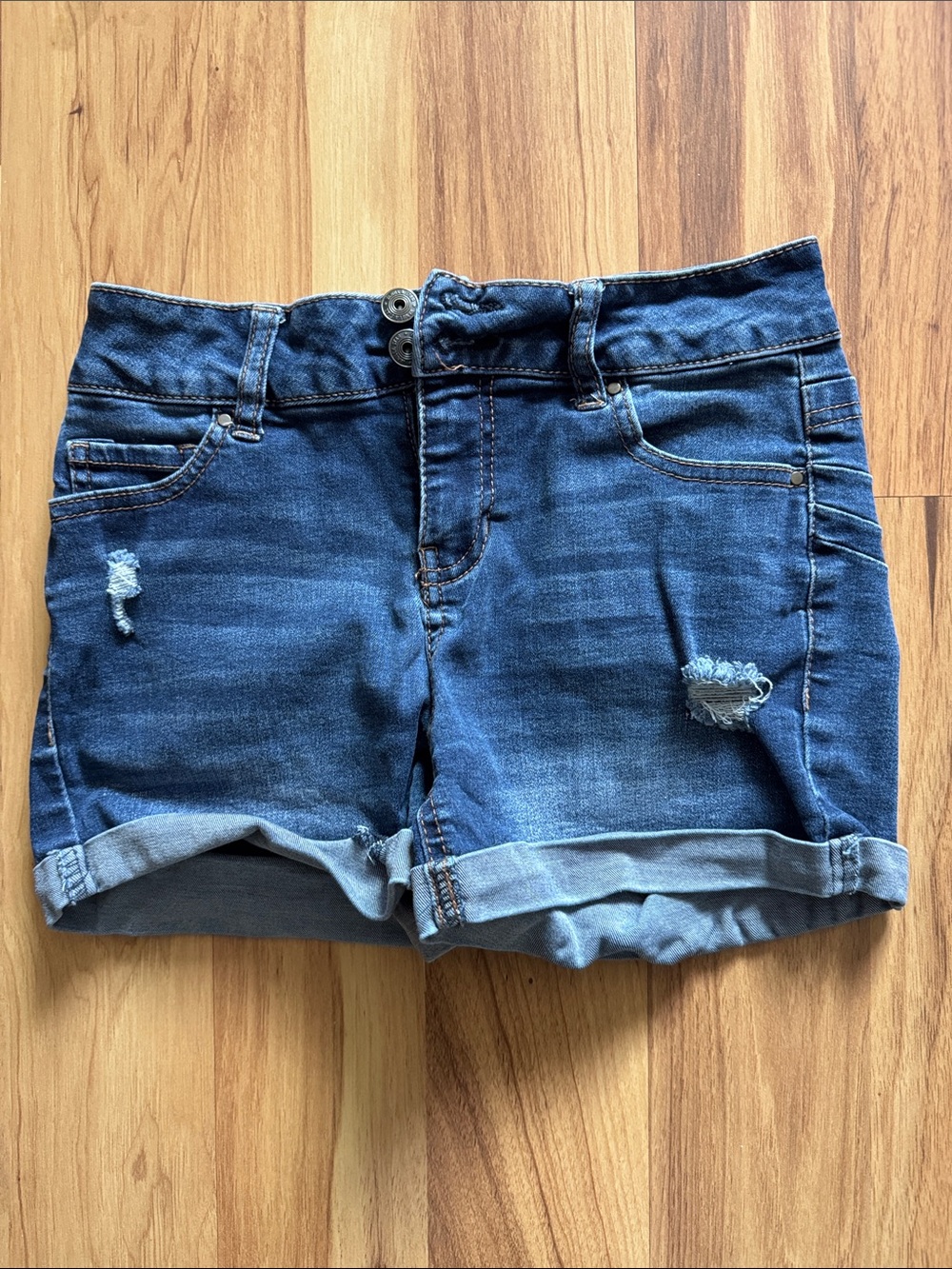 VANILLA STAR Blue Rolled Hem Distressed Denim Shorts